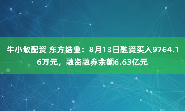 牛小散配资 东方锆业：8月13日融资买入9764.16万元，融资融券余额6.63亿元